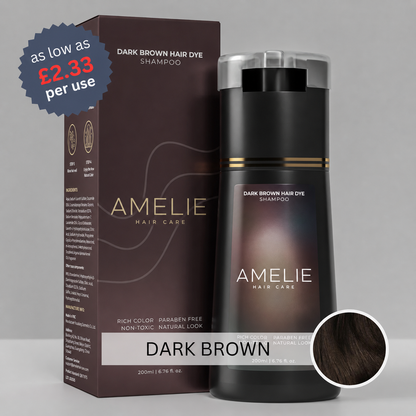 Polar Dark Brown Hair Dye Shampoo with packaging on a gray background